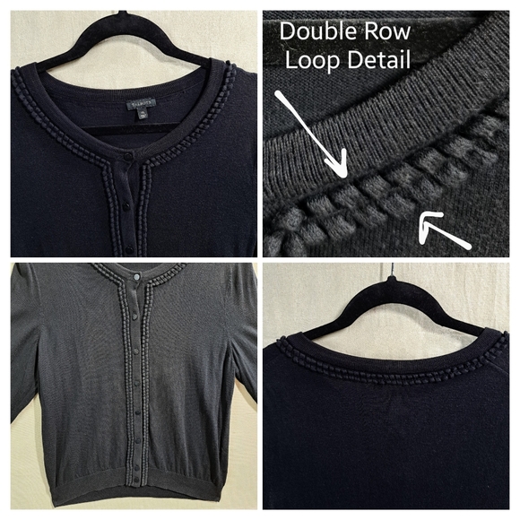 Talbots Women XL Black Button Up Double Loop Trim Knit Cardigan Sweater - Picture 8 of 9